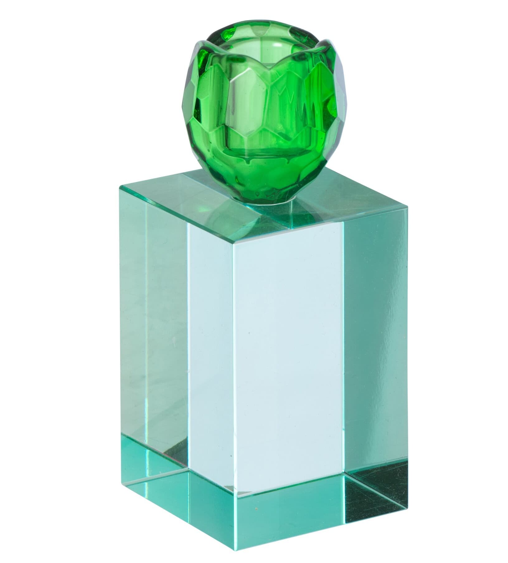 Bougeoir en verre vert