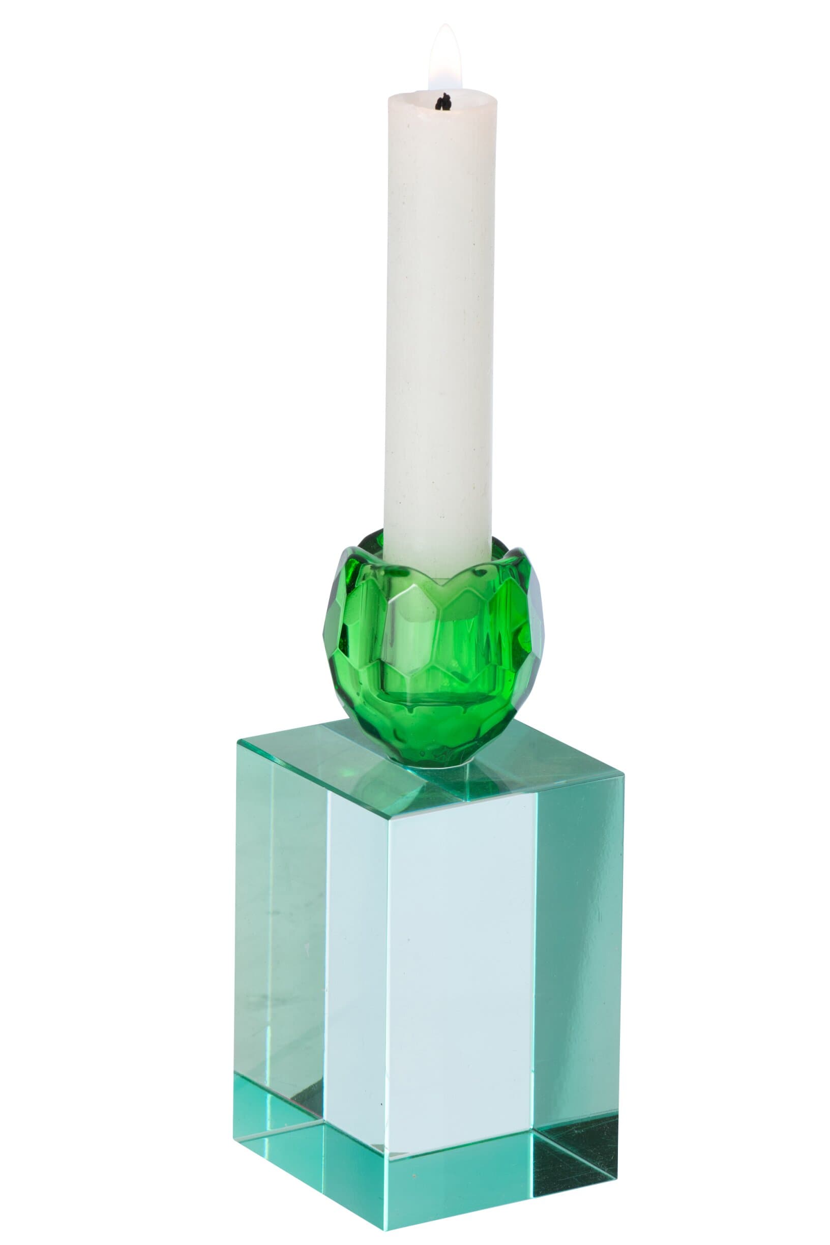 Bougeoir en verre vert