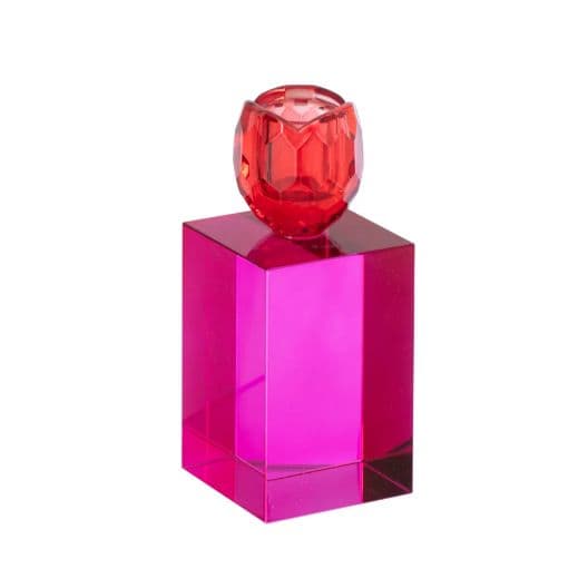 Bougeoir en verre fuschia