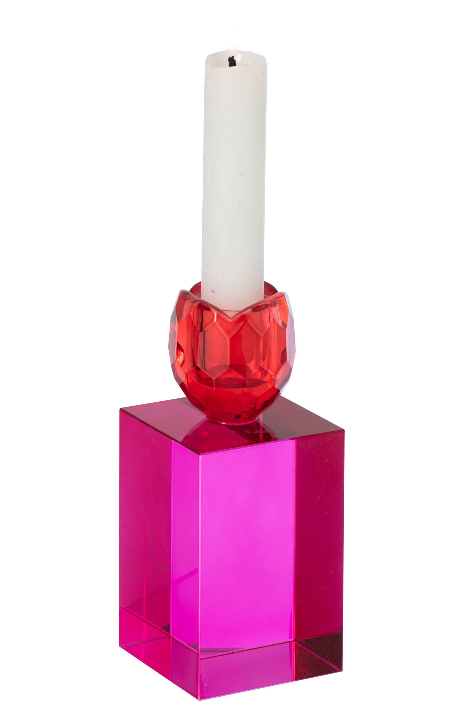 Bougeoir en verre fuschia