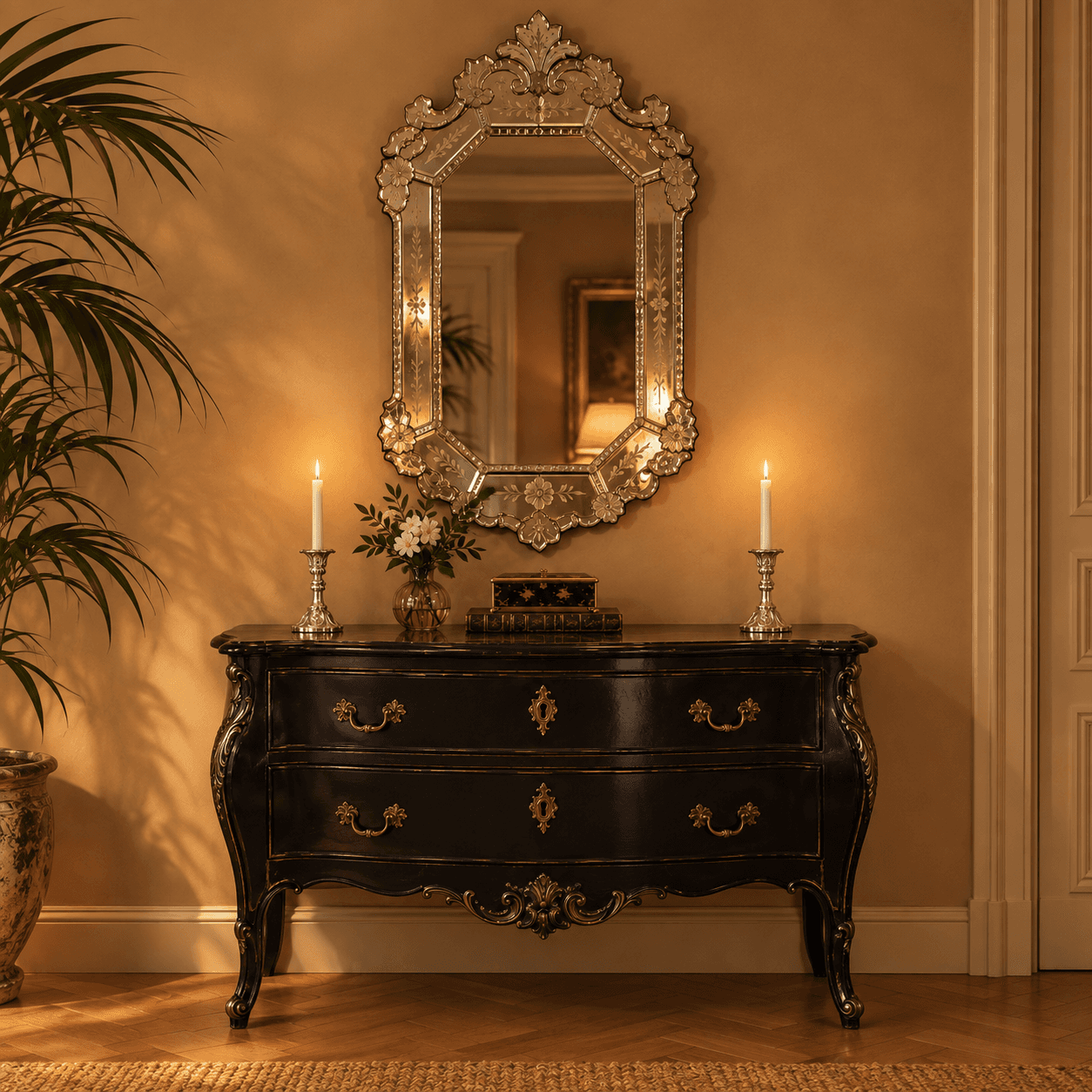 Bougeoir en verre argent