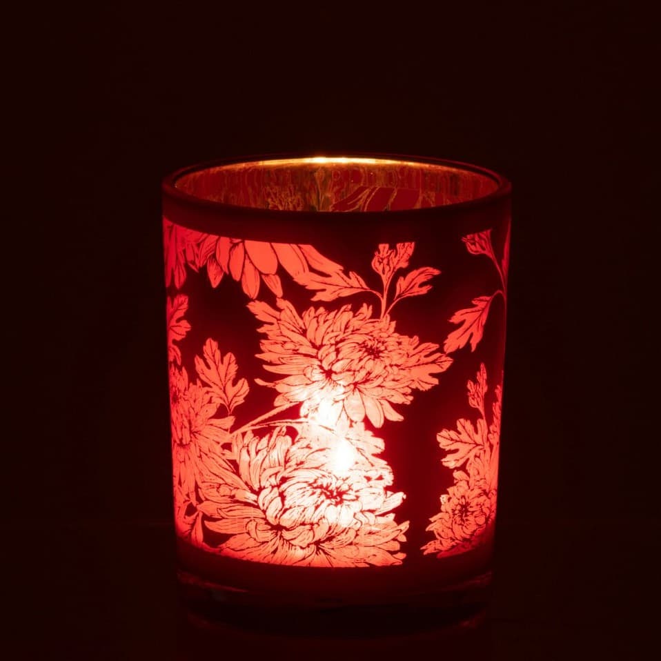 photophore rouge décor floral